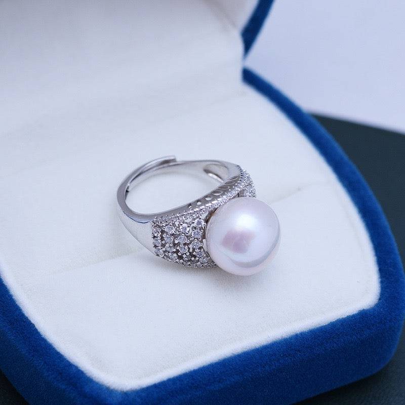 Wide Ring with Freshwater Pearls and CZ