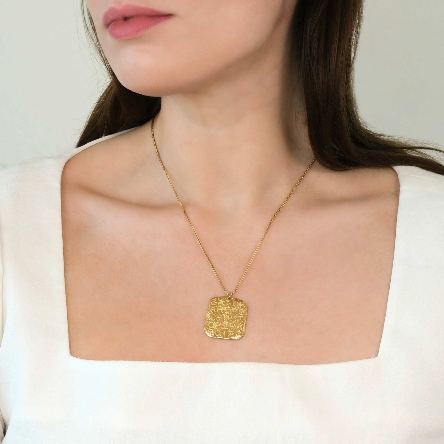 Gold Talisman Necklace with Magic Sator Square Design