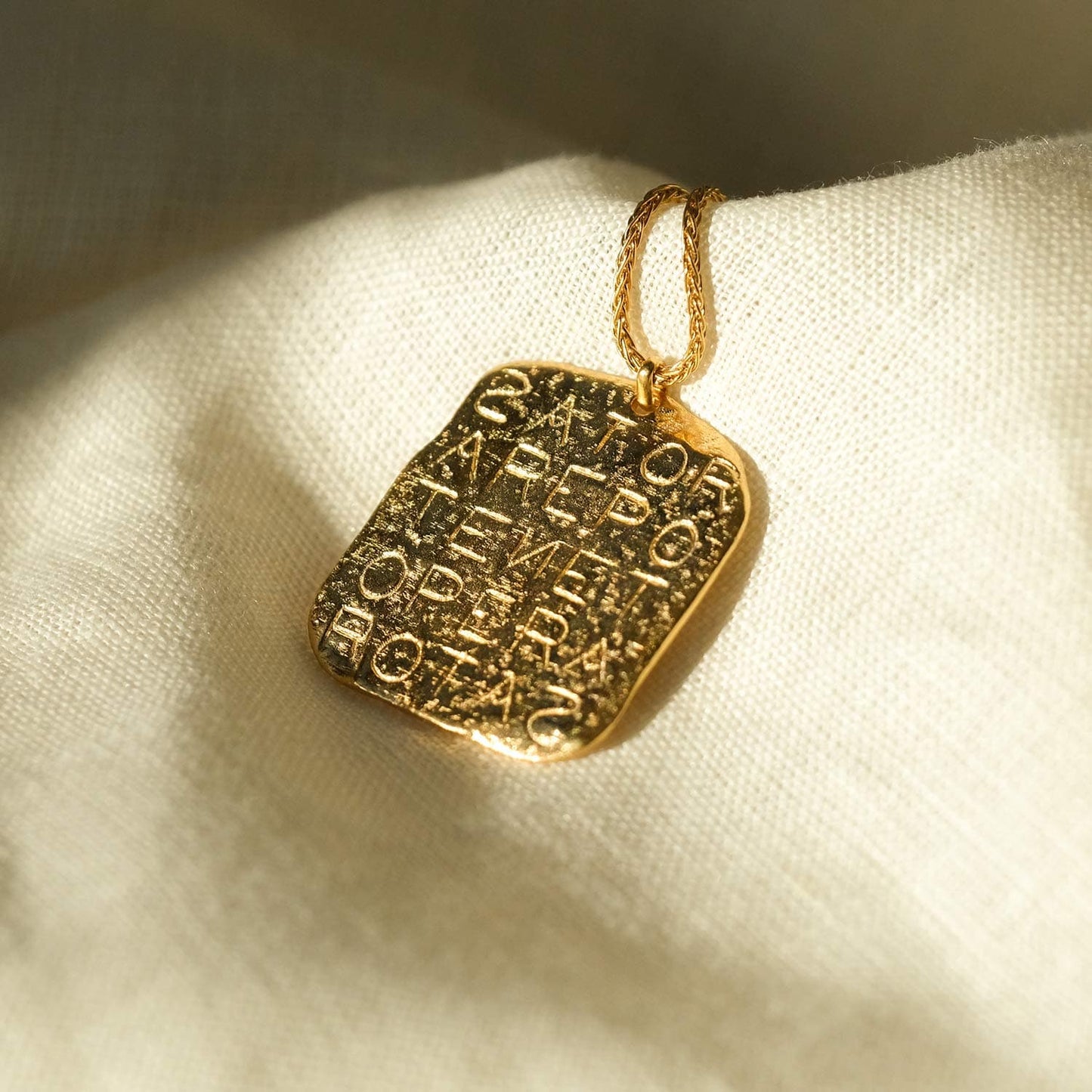 Gold Talisman Necklace with Magic Sator Square Design