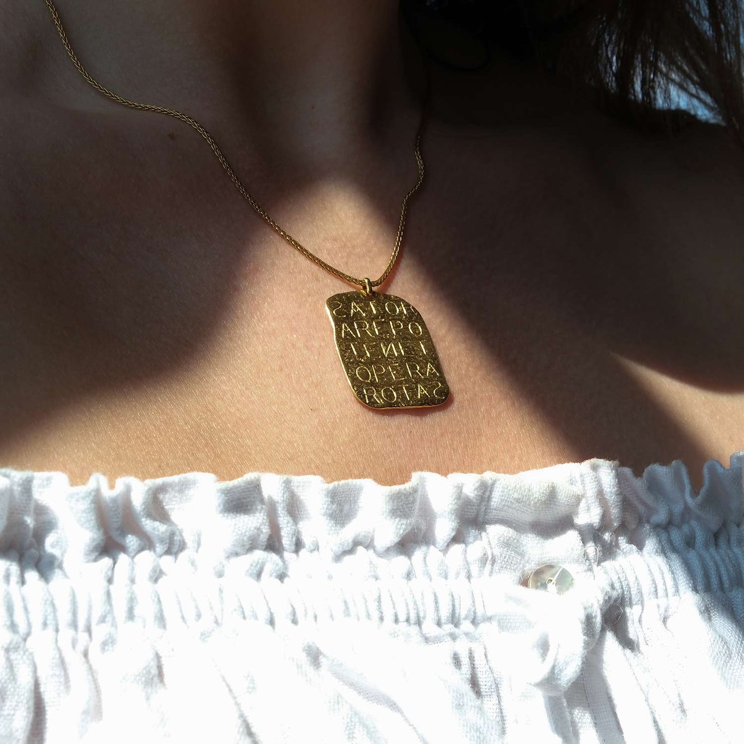 Gold Talisman Necklace with Magic Sator Square Design