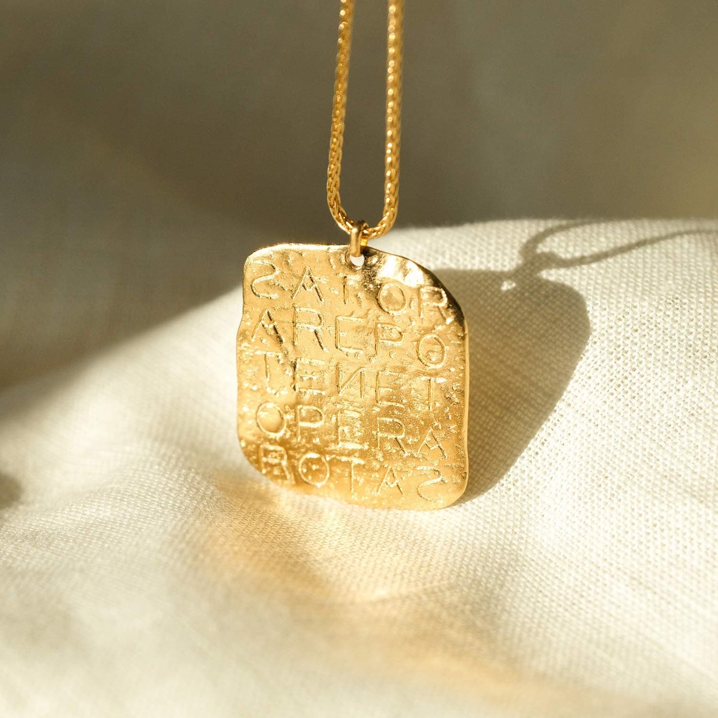 Gold Talisman Necklace with Magic Sator Square Design