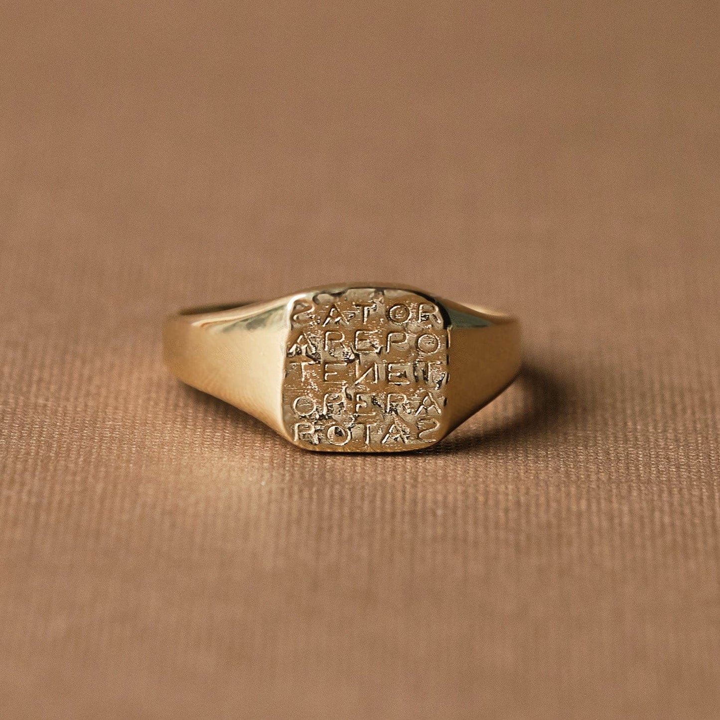 Gold Signet Ring with Magic Sator Square Design