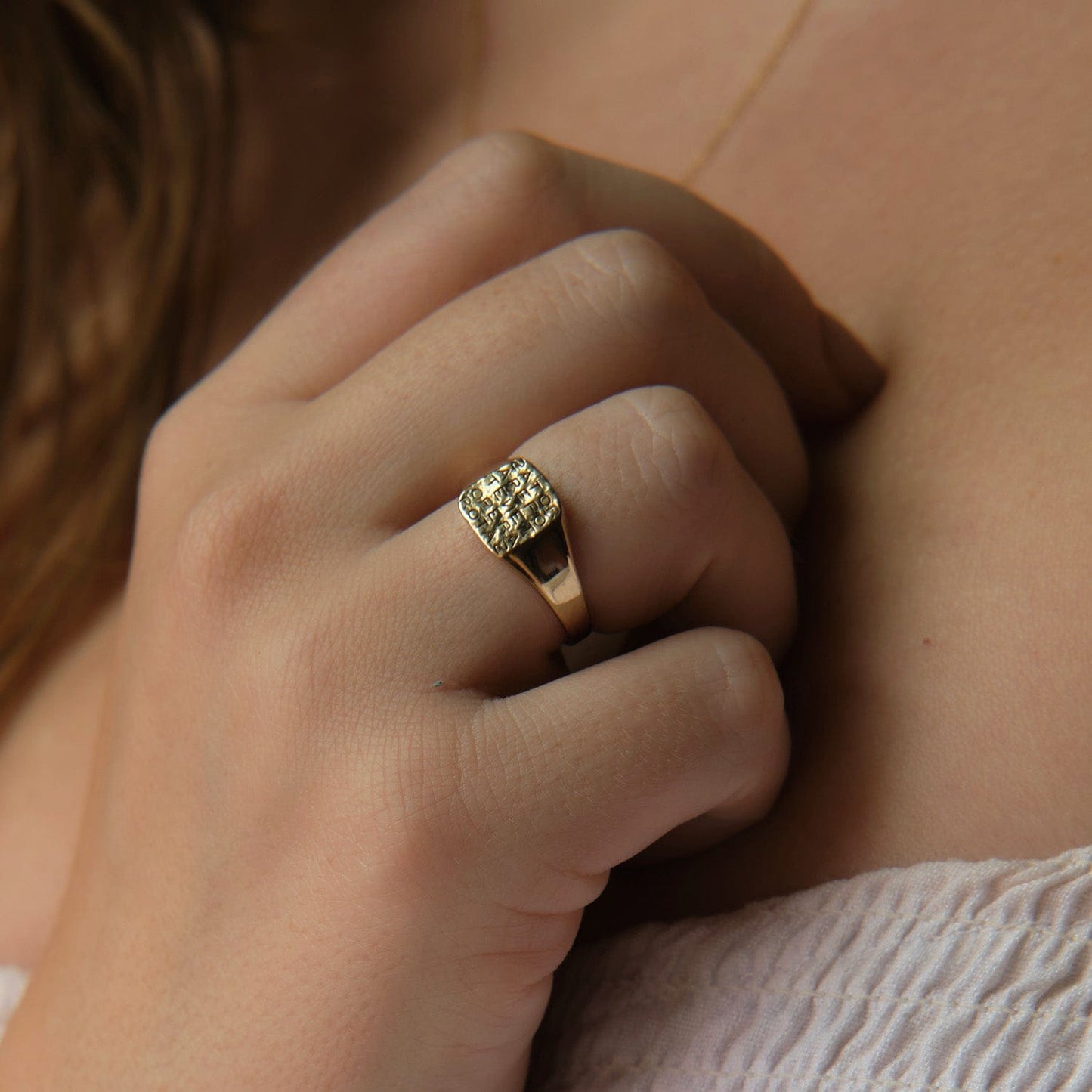 Gold Signet Ring with Magic Sator Square Design