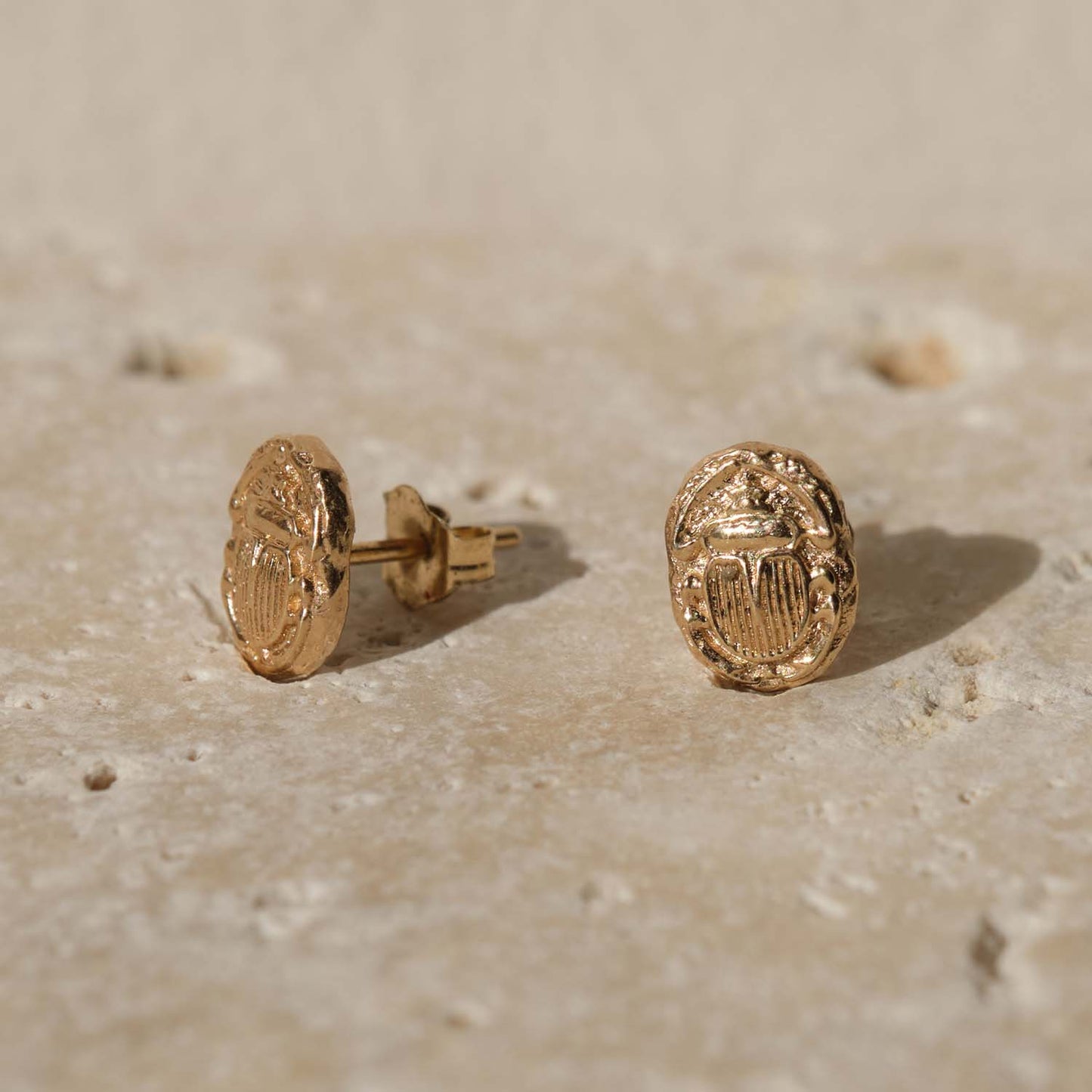 Solid Gold Ancient Scarab Stud Earrings