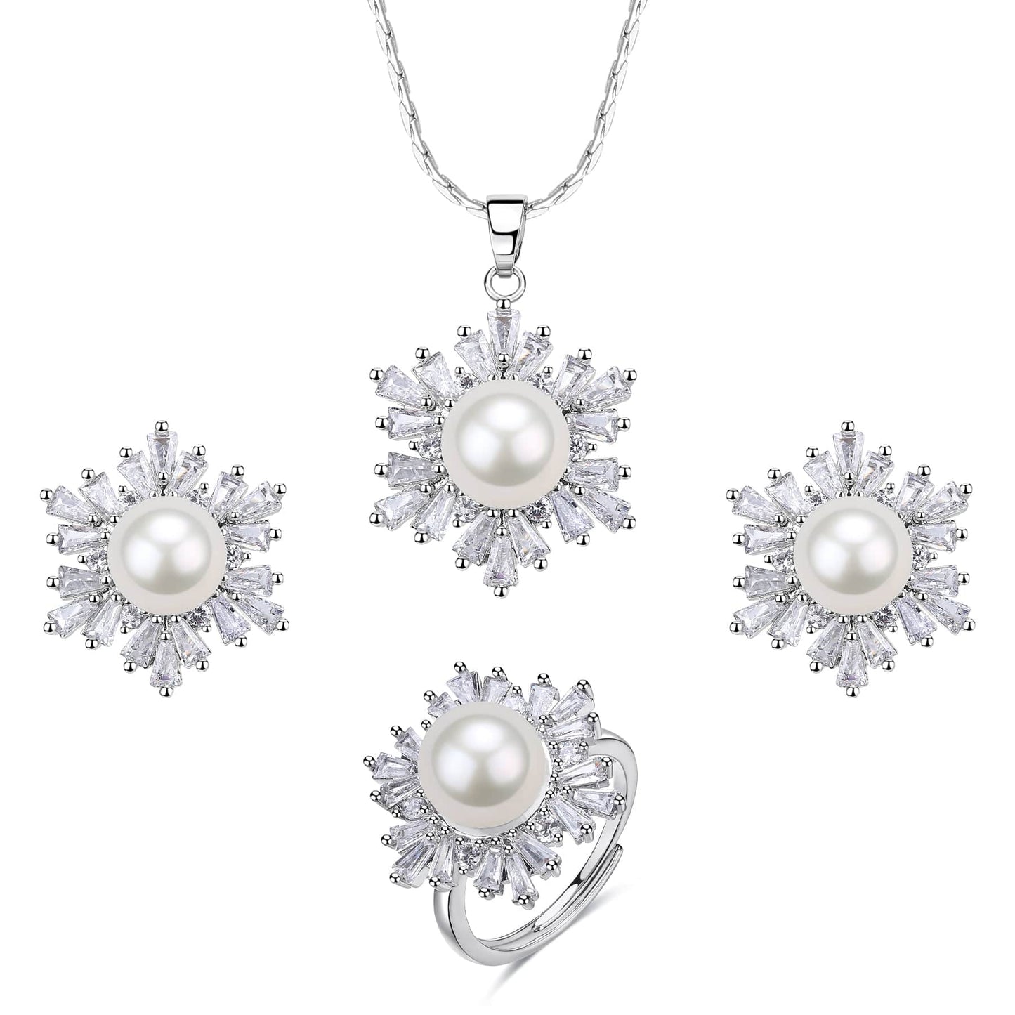 White Snowflake Pendant Freshwater Pearl Jewelry Set