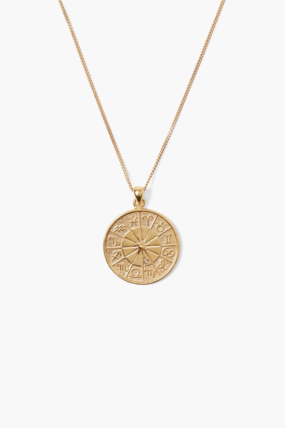 Zodiac Coin Necklace in Yellow Gold with Diamonds