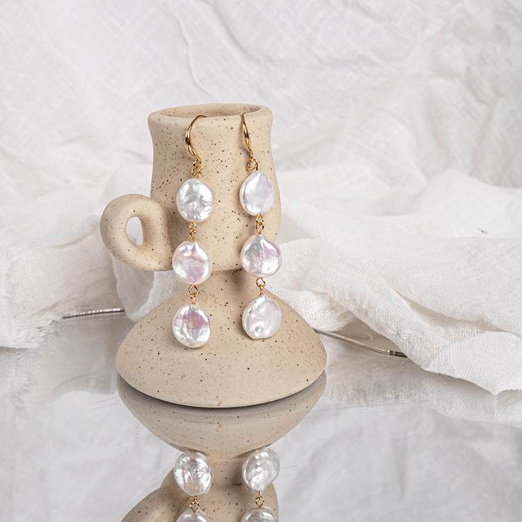 Baroque Pearl Three Button Earrings