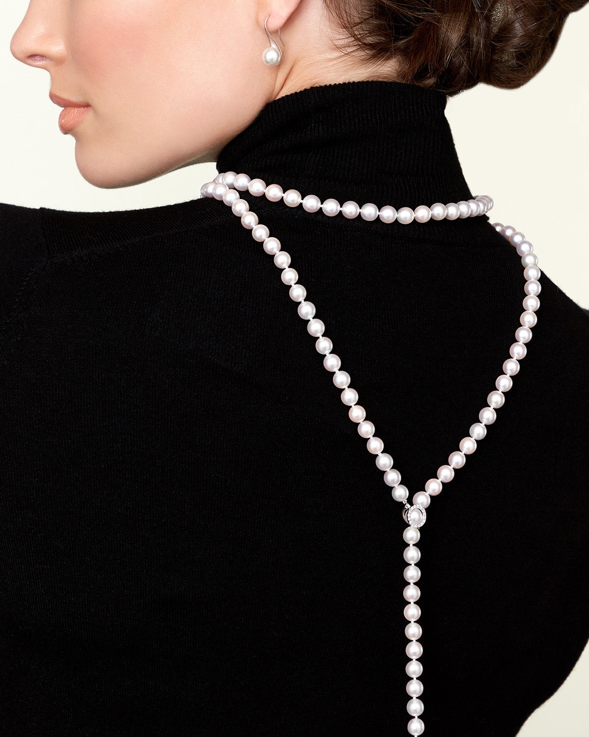 Adjustable White Akoya Pearl Lariat Necklace 51 Inches