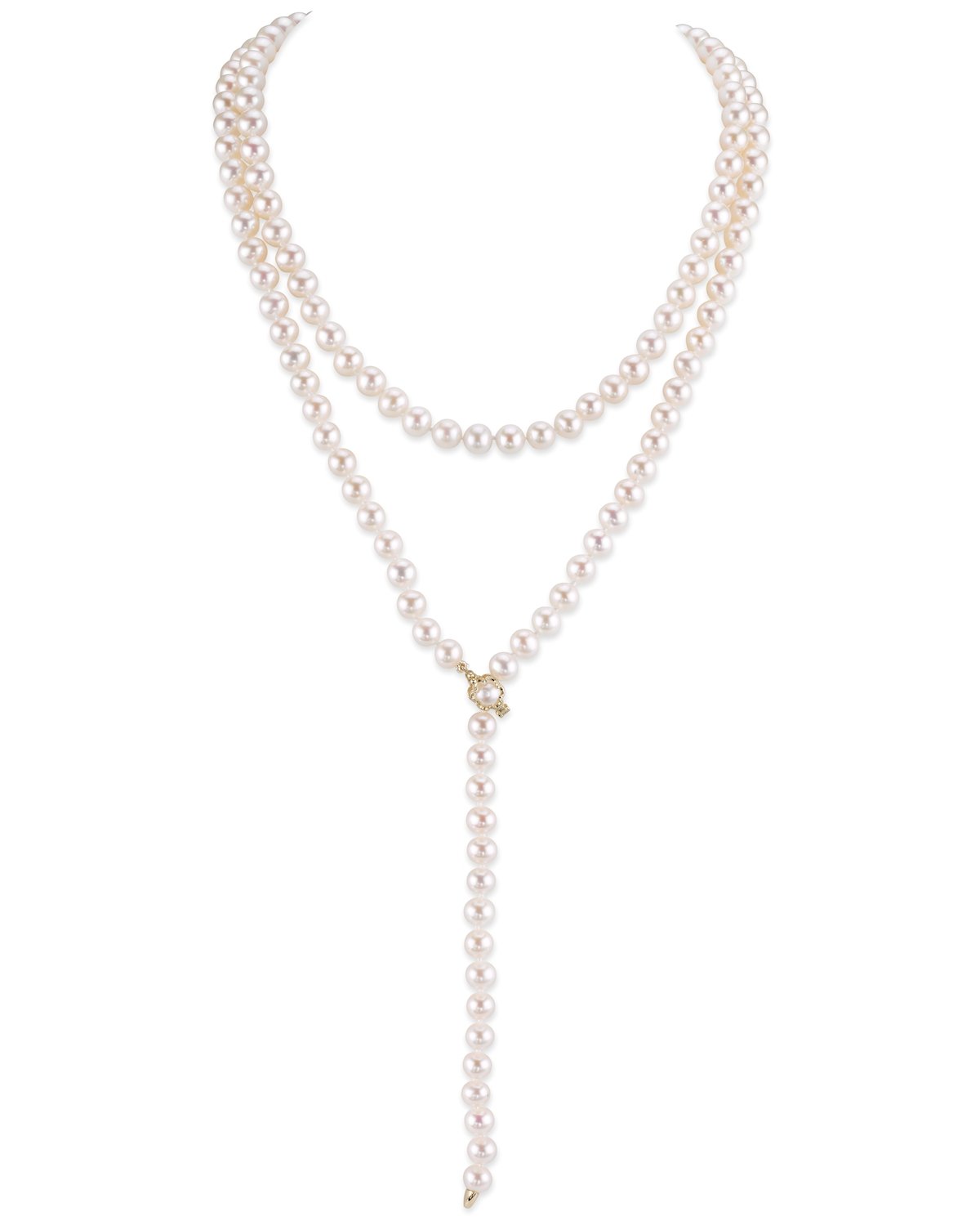 Adjustable White Akoya Pearl Lariat Necklace 51 Inches